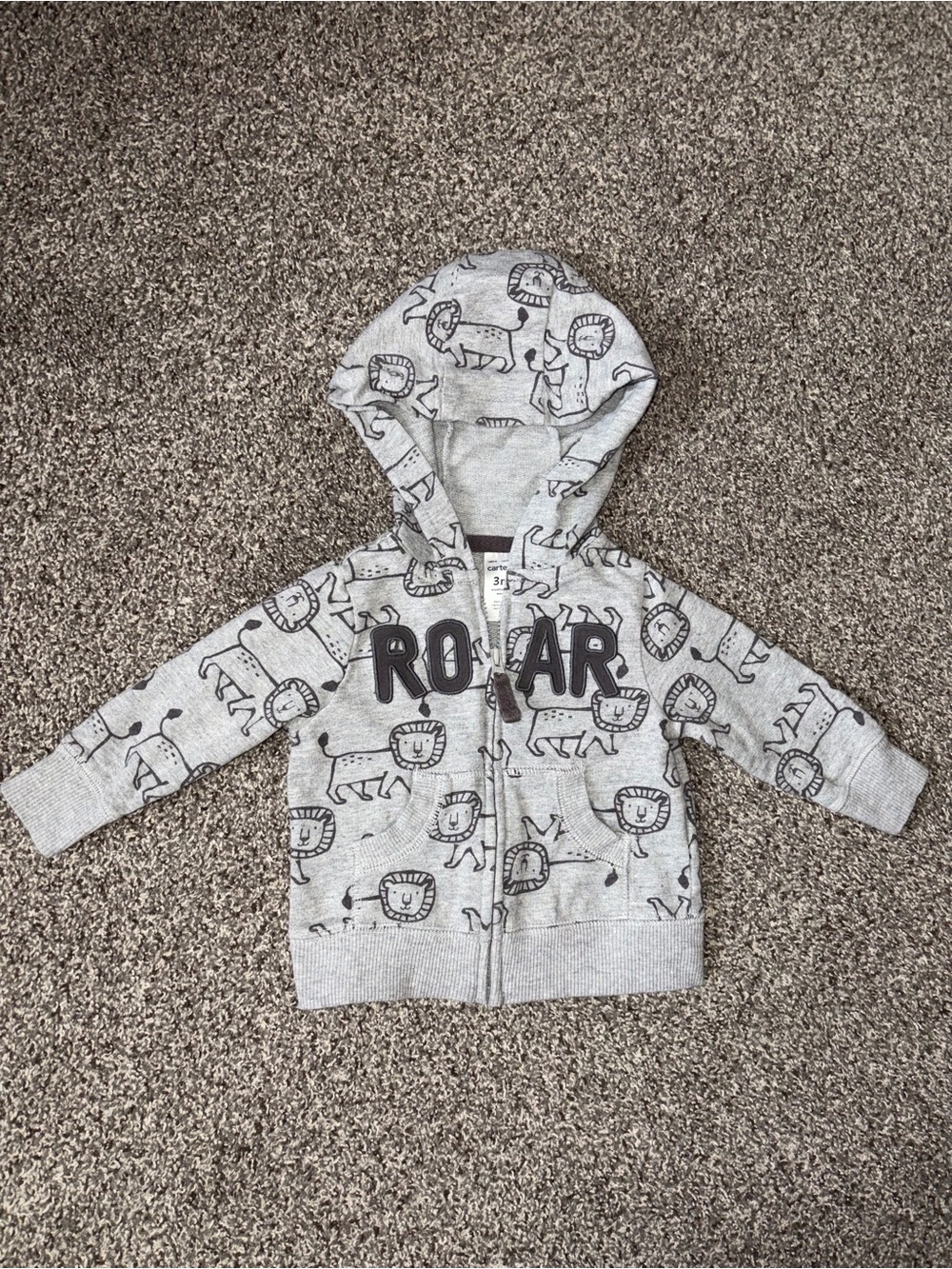 Carter's Gray Lion 'ROAR' Zip-Up Hoodie 3 Months Sweatshirt